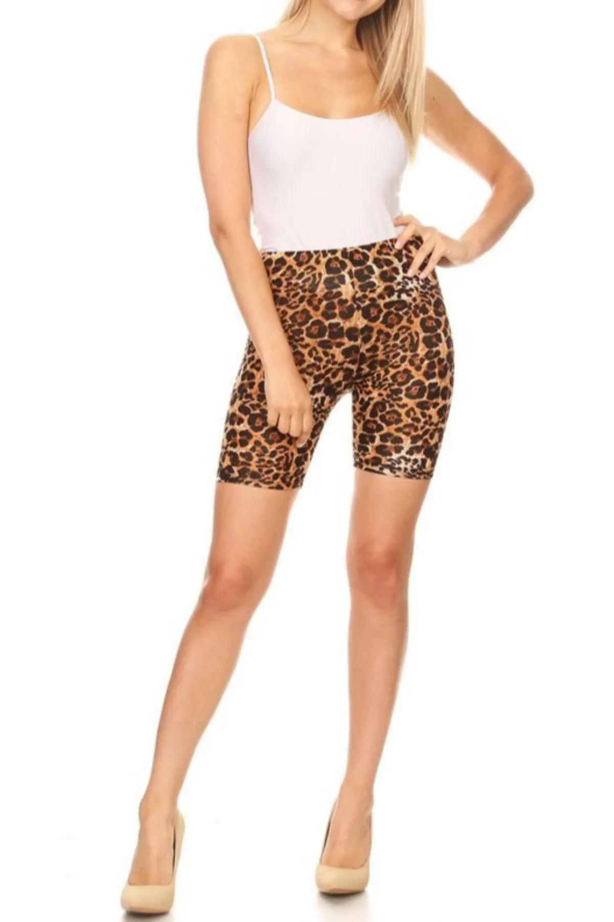Women's Print Band Waist Biker Shorts