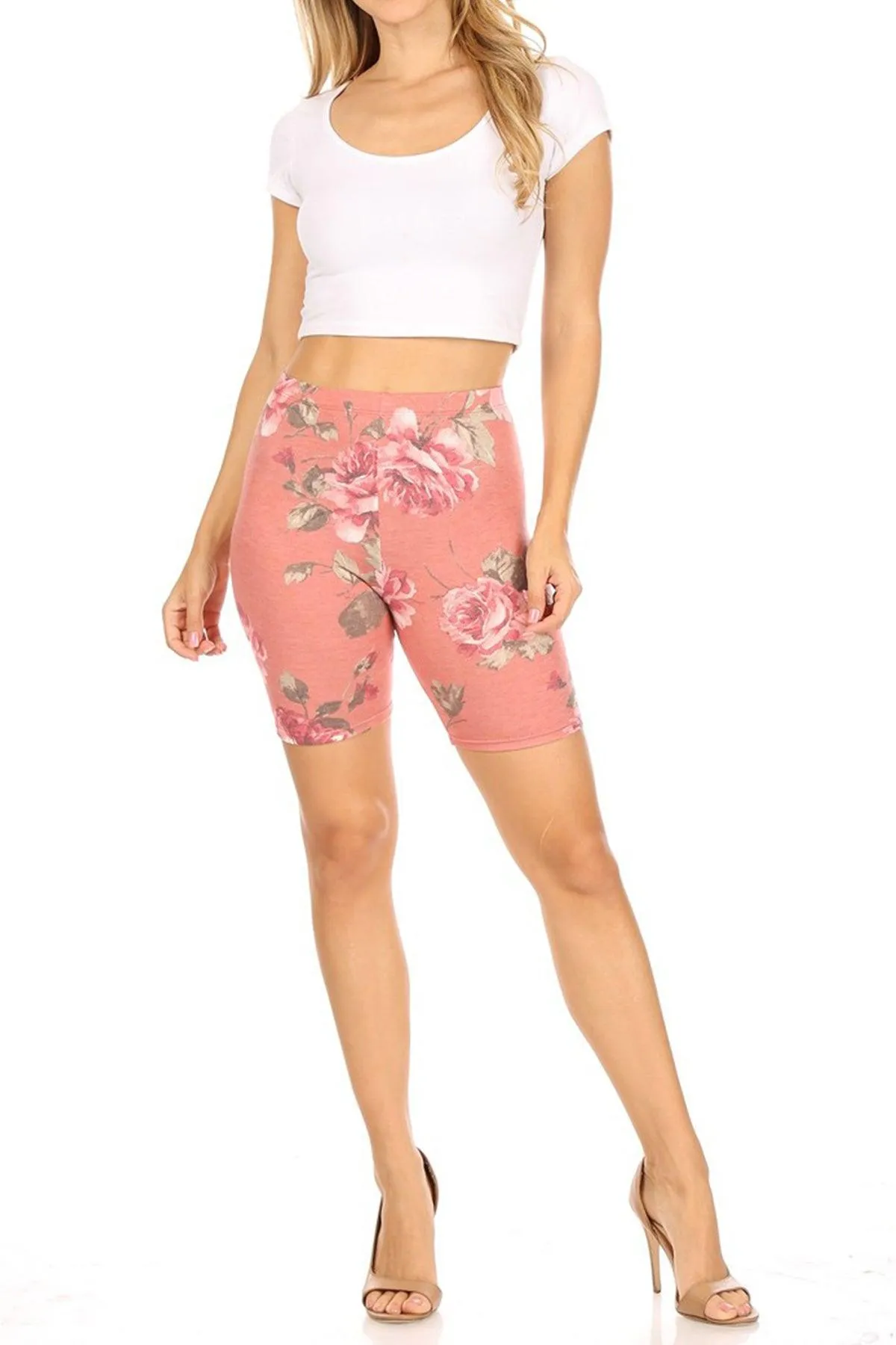 Women's Print Band Waist Biker Shorts