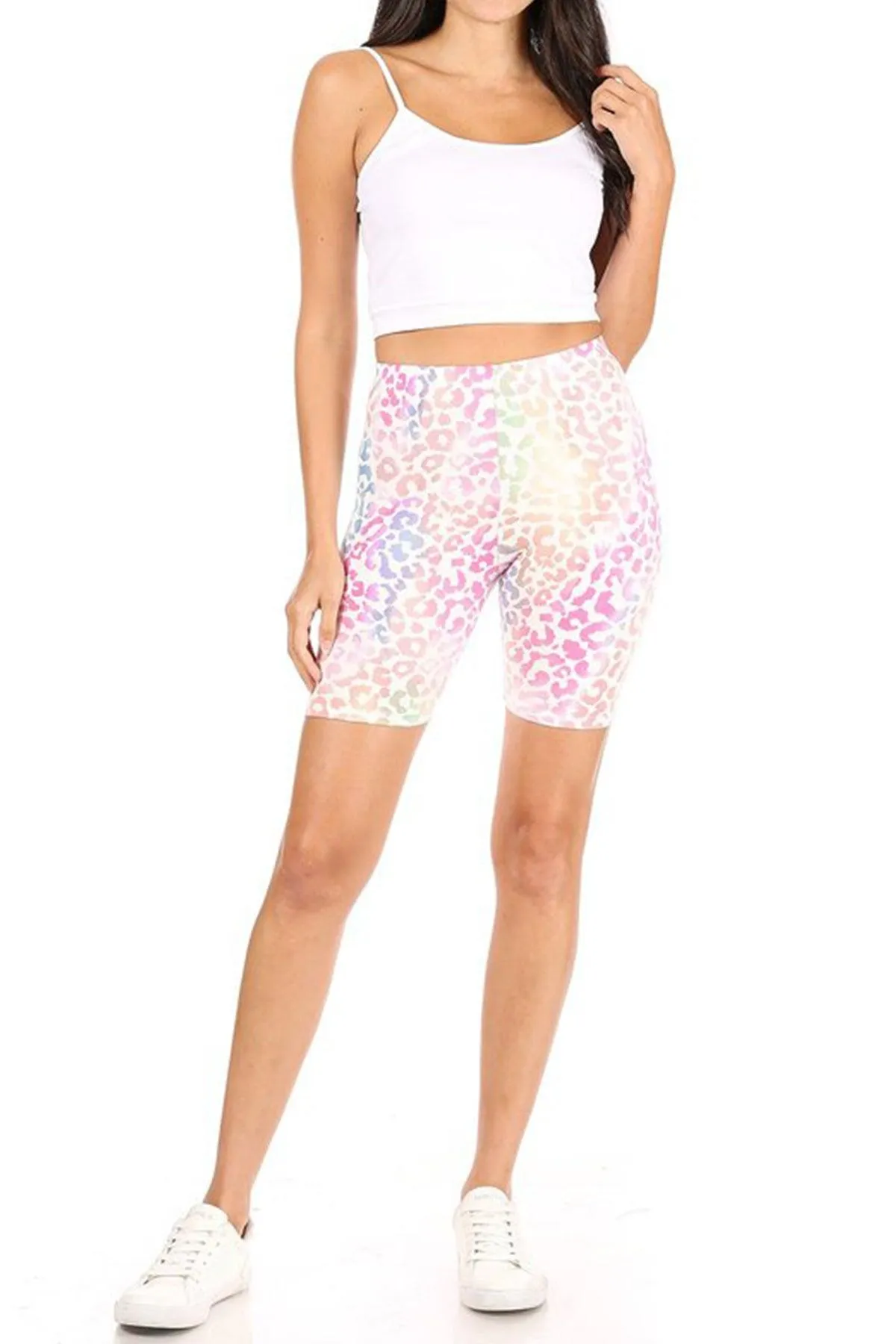 Women's Print Band Waist Biker Shorts