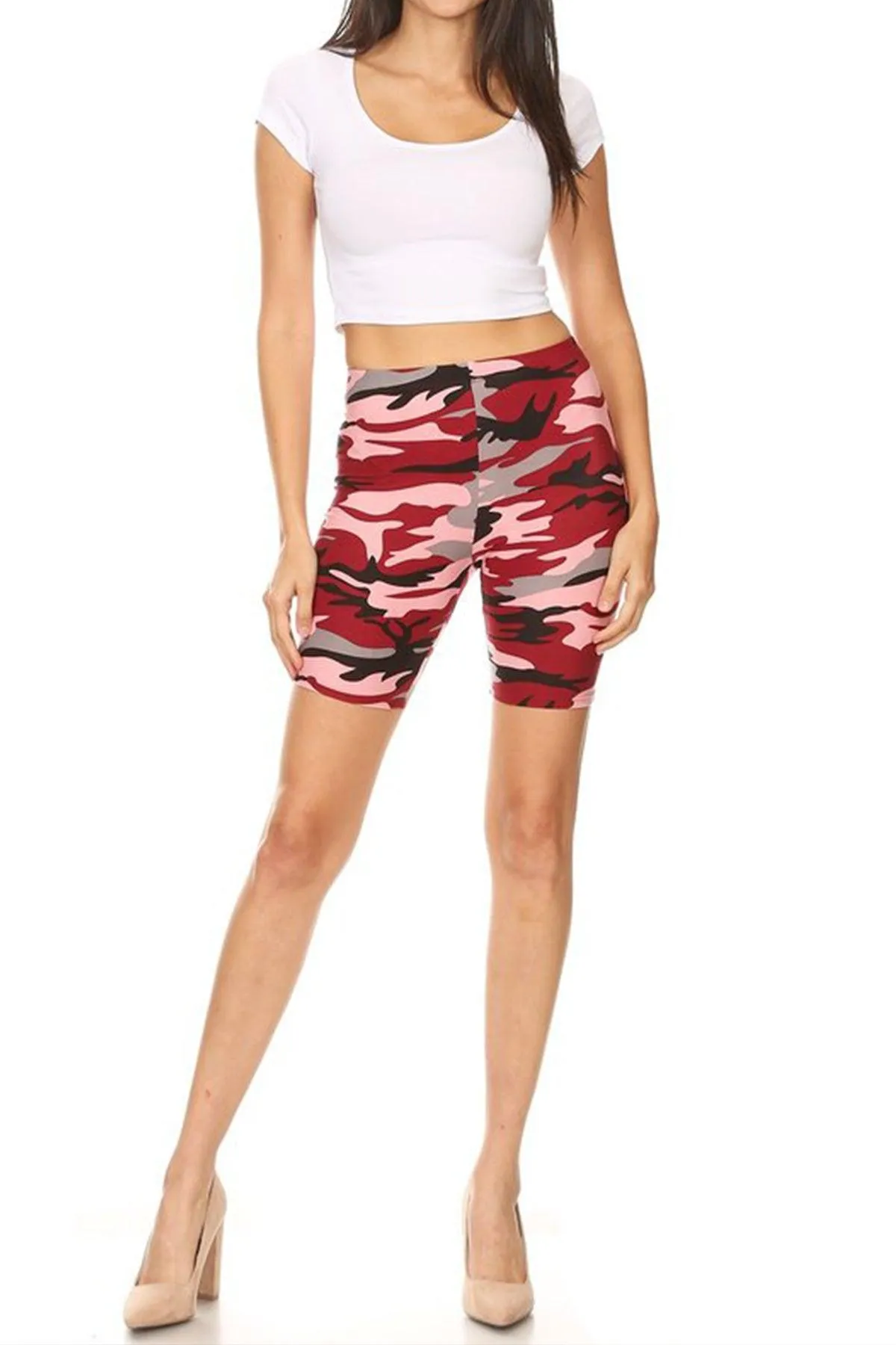 Women's Print Band Waist Biker Shorts