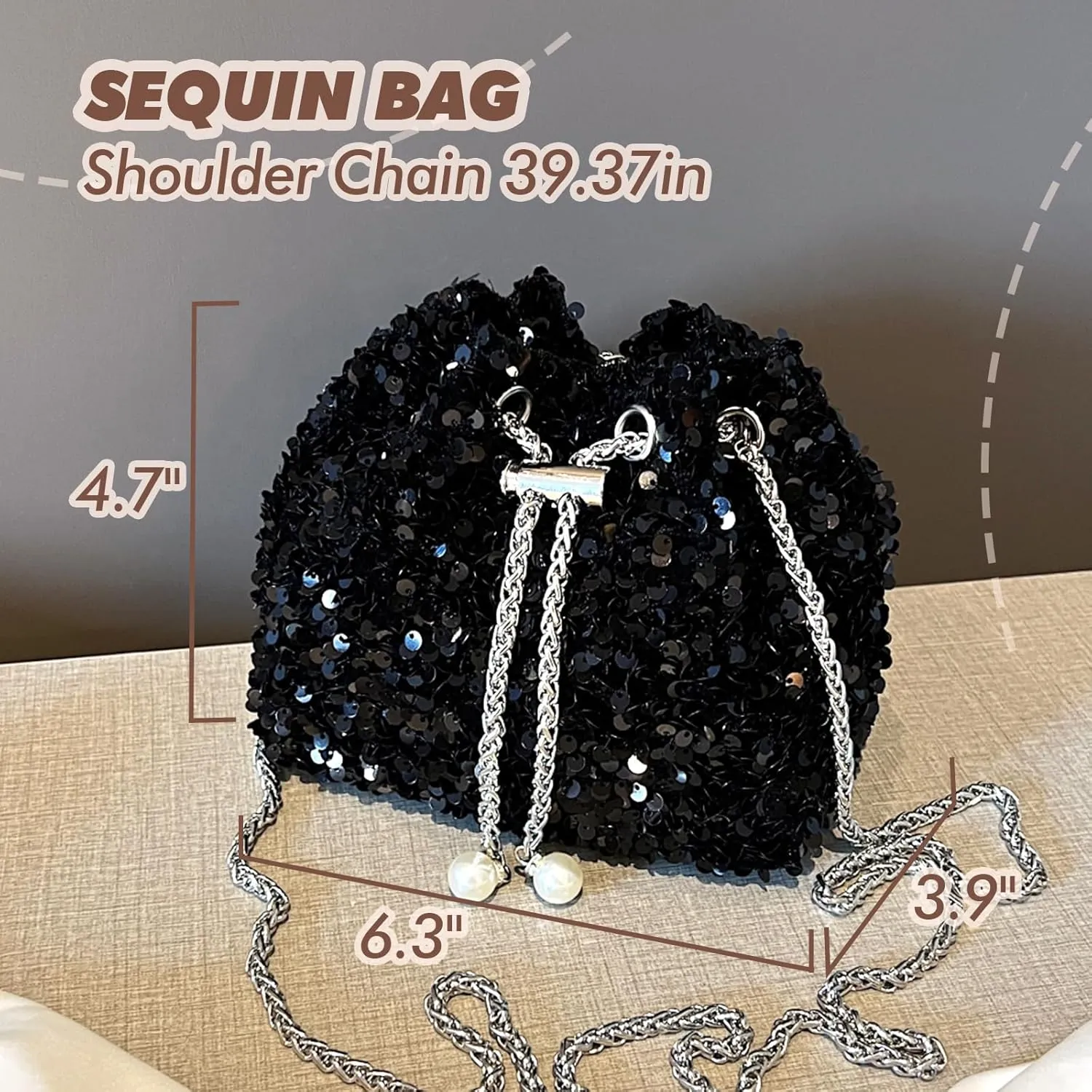 Women's Sequin Jacket with Handbags, Long Sleeve Sparkly Jacket Front Zipper with Ribbed Cuffs