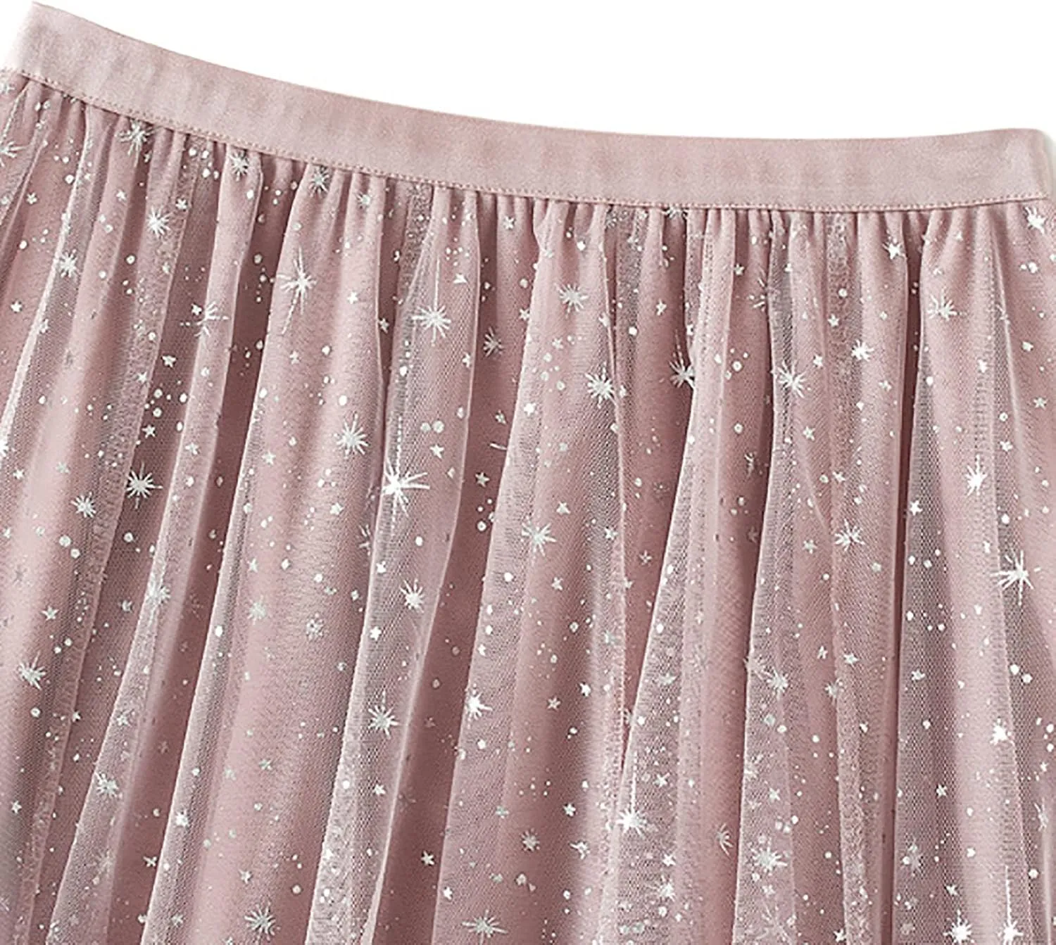 Womens Sequin Tulle Skirts Stretch Waist Layered Pleated A-Line Midi Skirt Prom Party Flowy Skirts