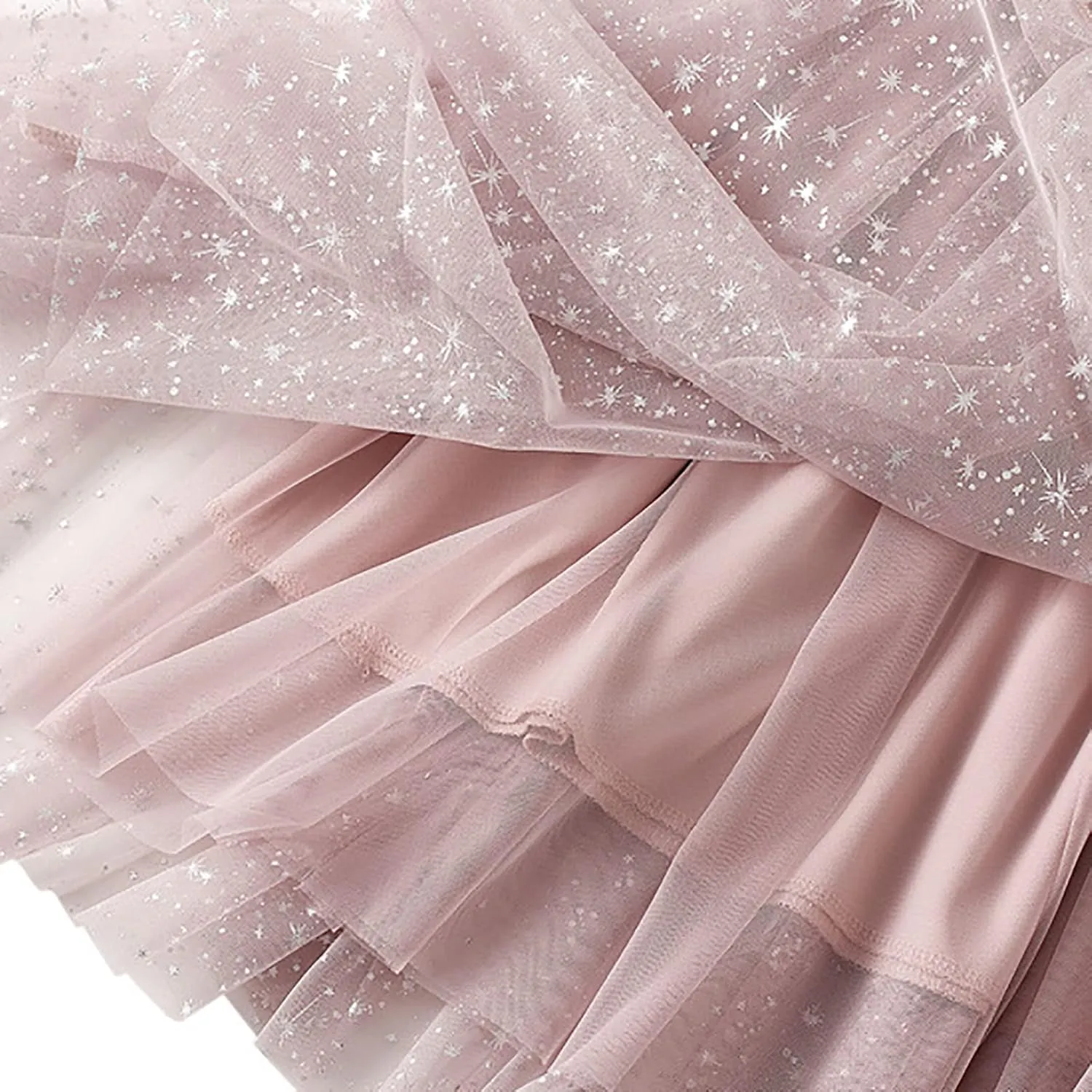 Womens Sequin Tulle Skirts Stretch Waist Layered Pleated A-Line Midi Skirt Prom Party Flowy Skirts