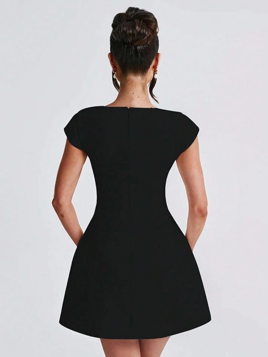 Women's Short Sleeve Square Neck A-Line Mini Dress, Fall Backless Fashion Dresses for Women