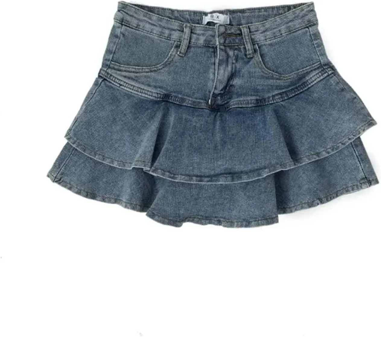 Women's Stretch Slimming A-Line Jean Short Skirt Summer High-Waisted Double Denim Skirt