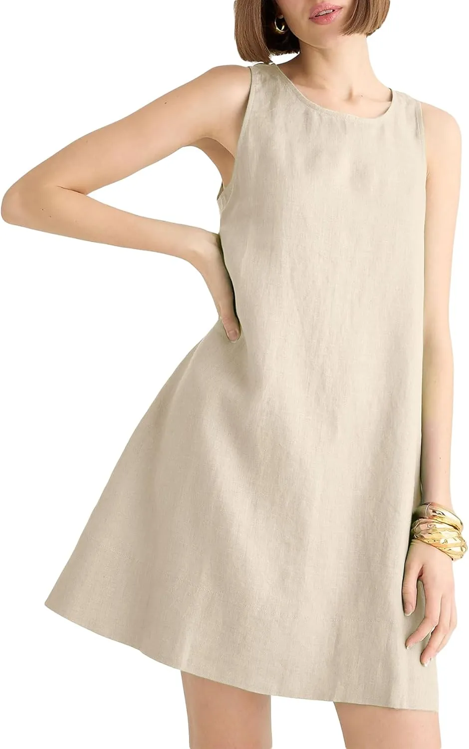 Womens Summer Tank Dress Casual Sleeveless Tunic Shift Linen Dress Smocked Sundresses