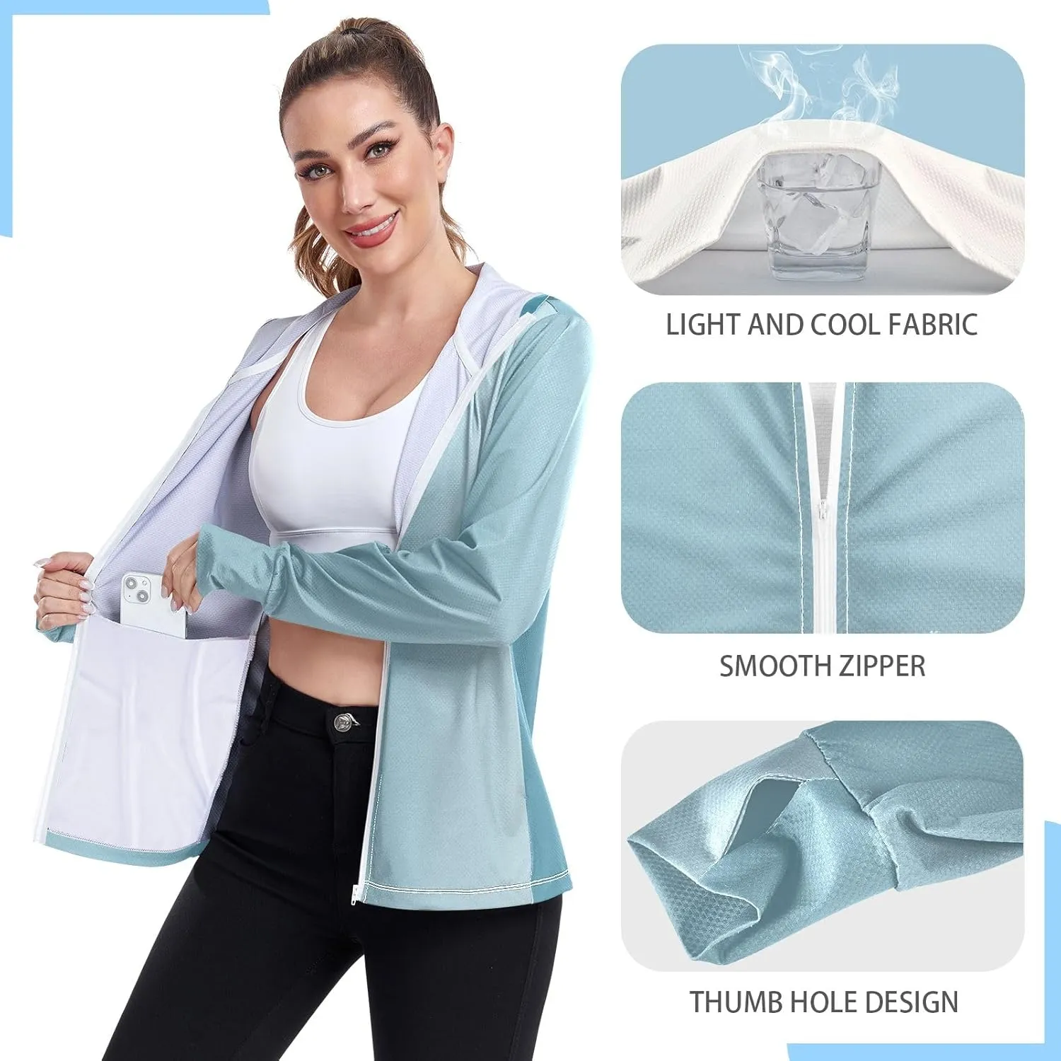 Womens Sun Protection Shirts Athletic Jacket with Thumb Holes Long Sleeve Spf 50 Cooling Shirts