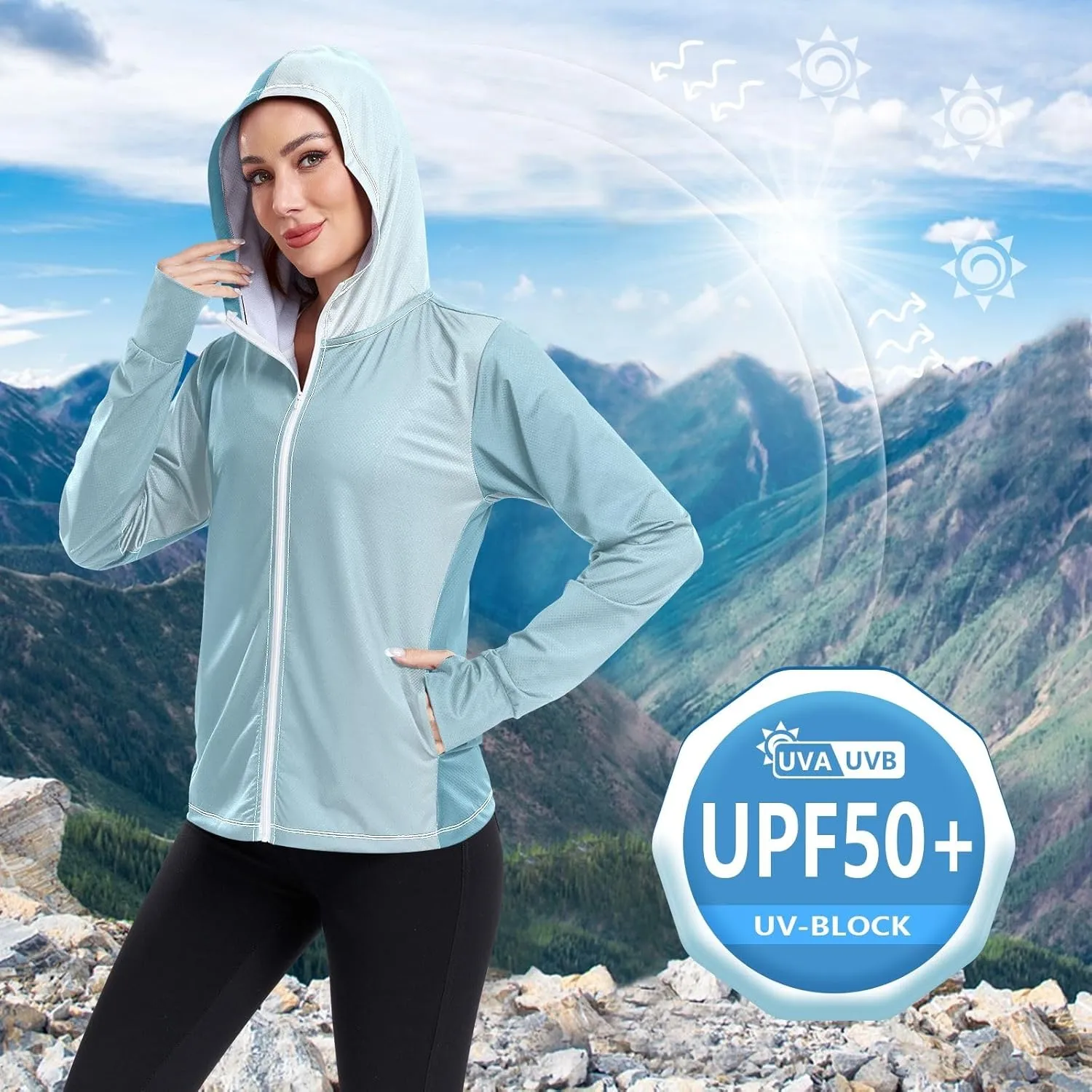 Womens Sun Protection Shirts Athletic Jacket with Thumb Holes Long Sleeve Spf 50 Cooling Shirts