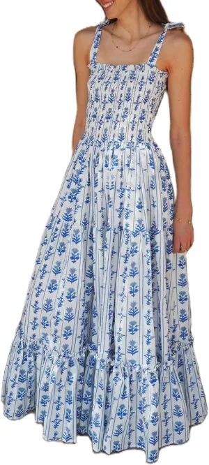 Womens Tie Shoulder Floral Boho Maxi Dress Sleeveless Flowy Tiered A Line Long Sundress Going Out Flower Beach Dress