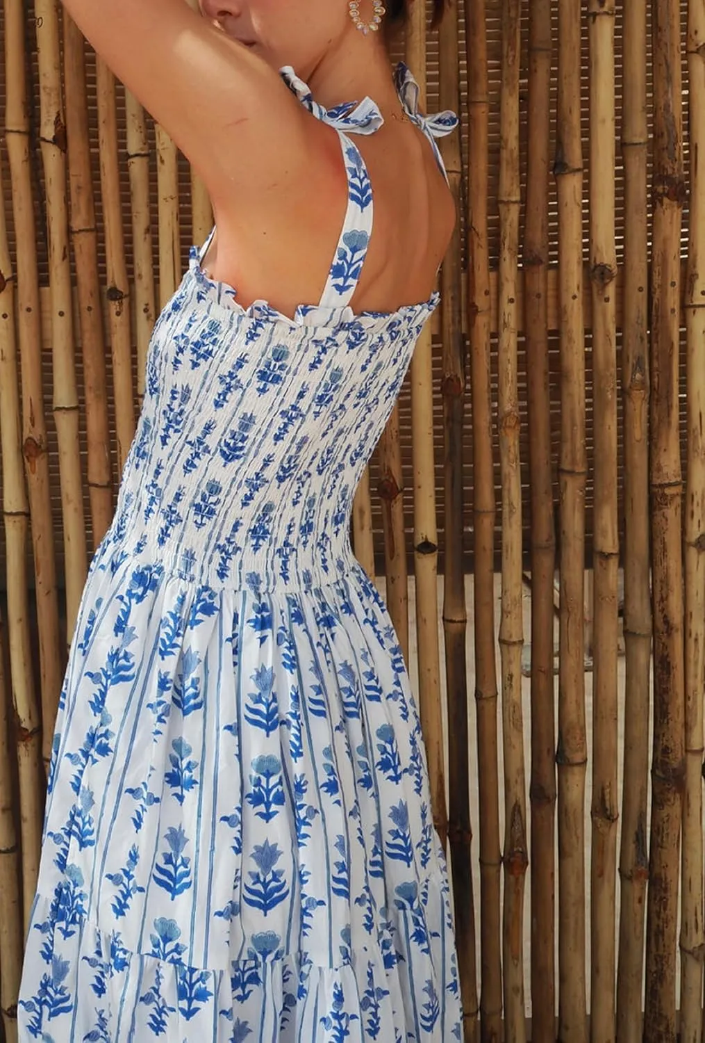 Womens Tie Shoulder Floral Boho Maxi Dress Sleeveless Flowy Tiered A Line Long Sundress Going Out Flower Beach Dress