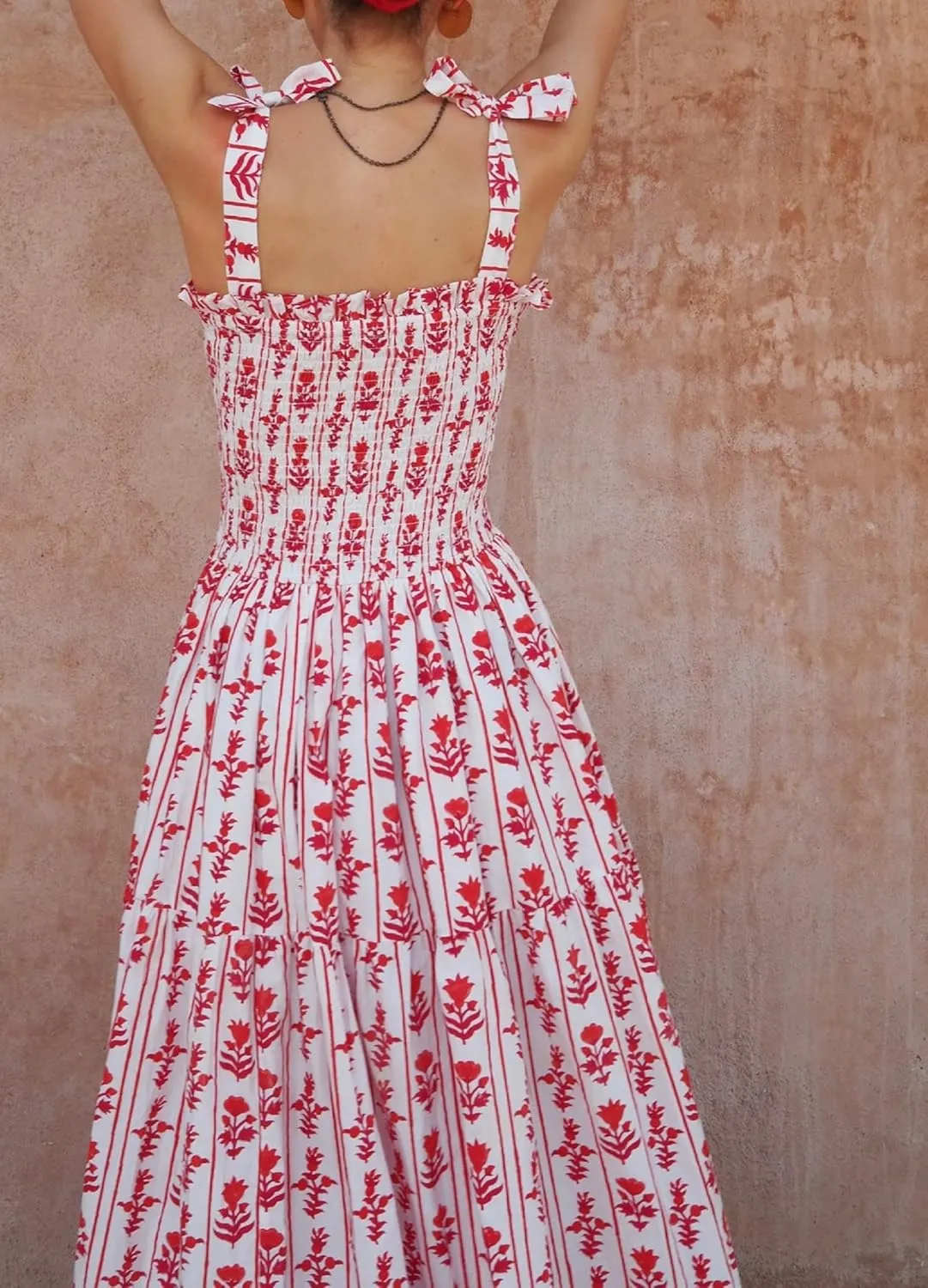 Womens Tie Shoulder Floral Boho Maxi Dress Sleeveless Flowy Tiered A Line Long Sundress Going Out Flower Beach Dress