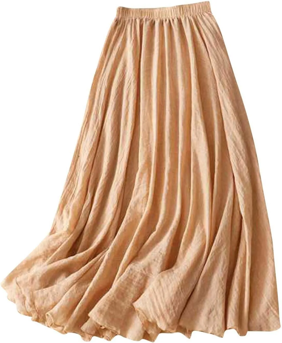 Women's Trendy Solid Ankle Ruffle Skirts Casual High Waist Elastic Midi Skirt Loose Pleated Flowy Hem Lounge Skirt