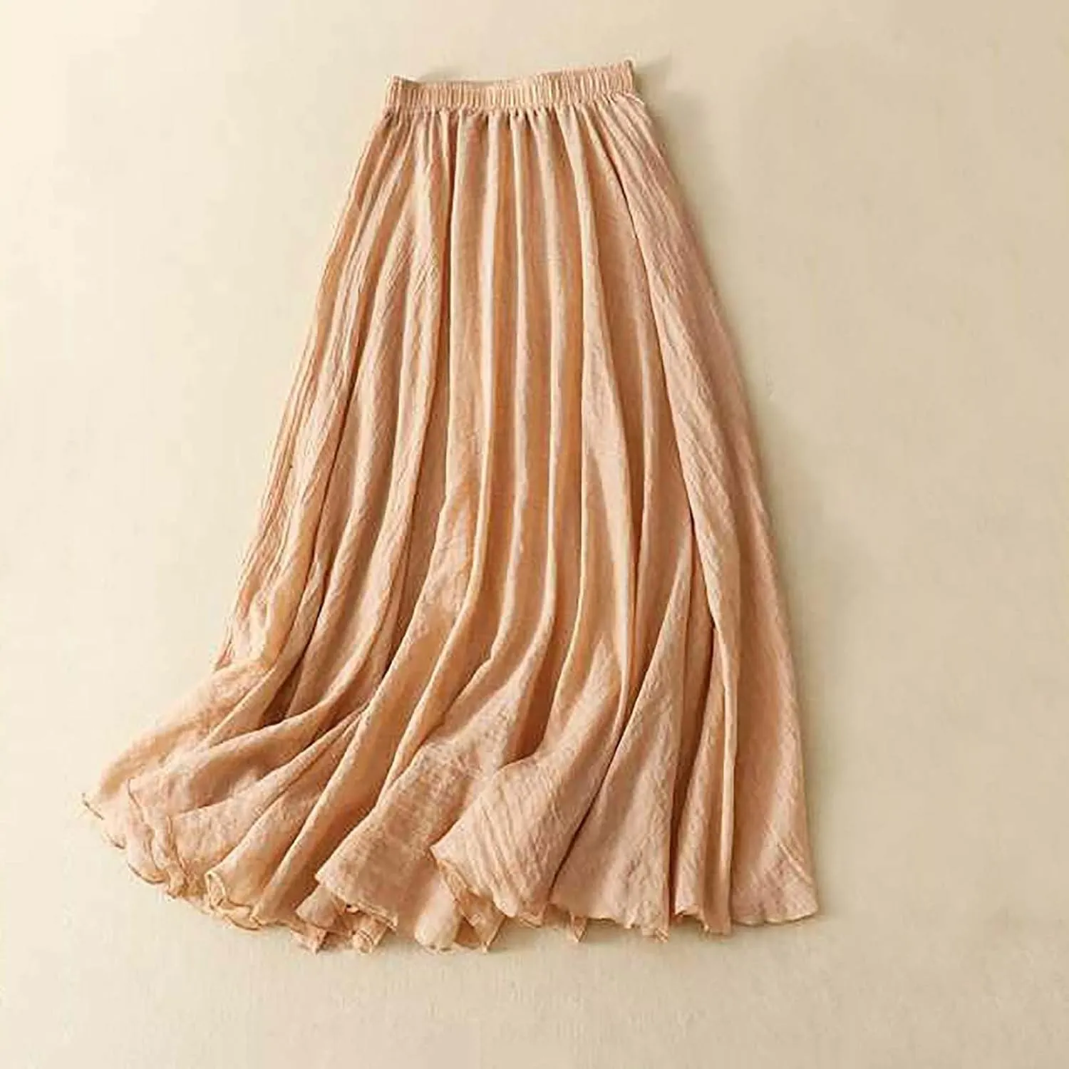 Women's Trendy Solid Ankle Ruffle Skirts Casual High Waist Elastic Midi Skirt Loose Pleated Flowy Hem Lounge Skirt