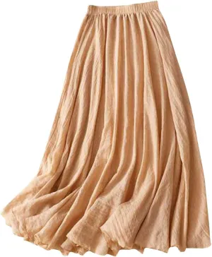 Women's Trendy Solid Ankle Ruffle Skirts Casual High Waist Elastic Midi Skirt Loose Pleated Flowy Hem Lounge Skirt