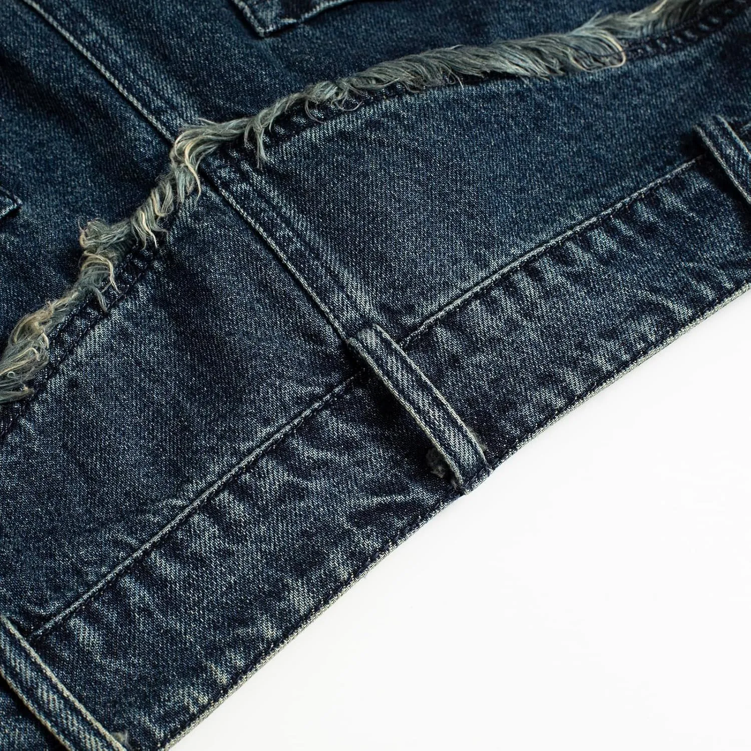 Women's Vintage Low-Rise Fringe Split Denim Long Skirt