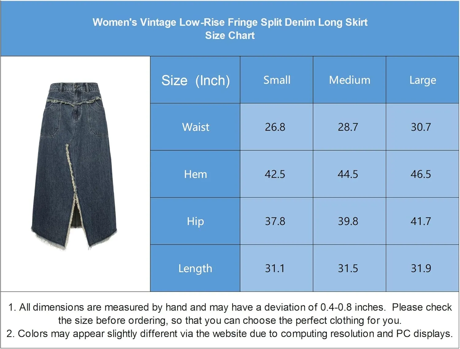 Women's Vintage Low-Rise Fringe Split Denim Long Skirt