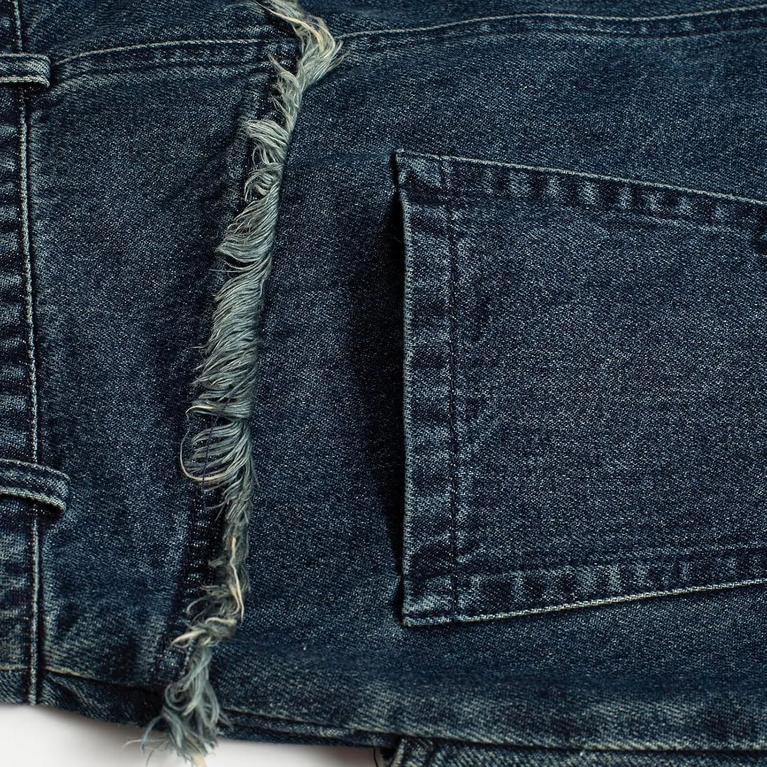 Women's Vintage Low-Rise Fringe Split Denim Long Skirt