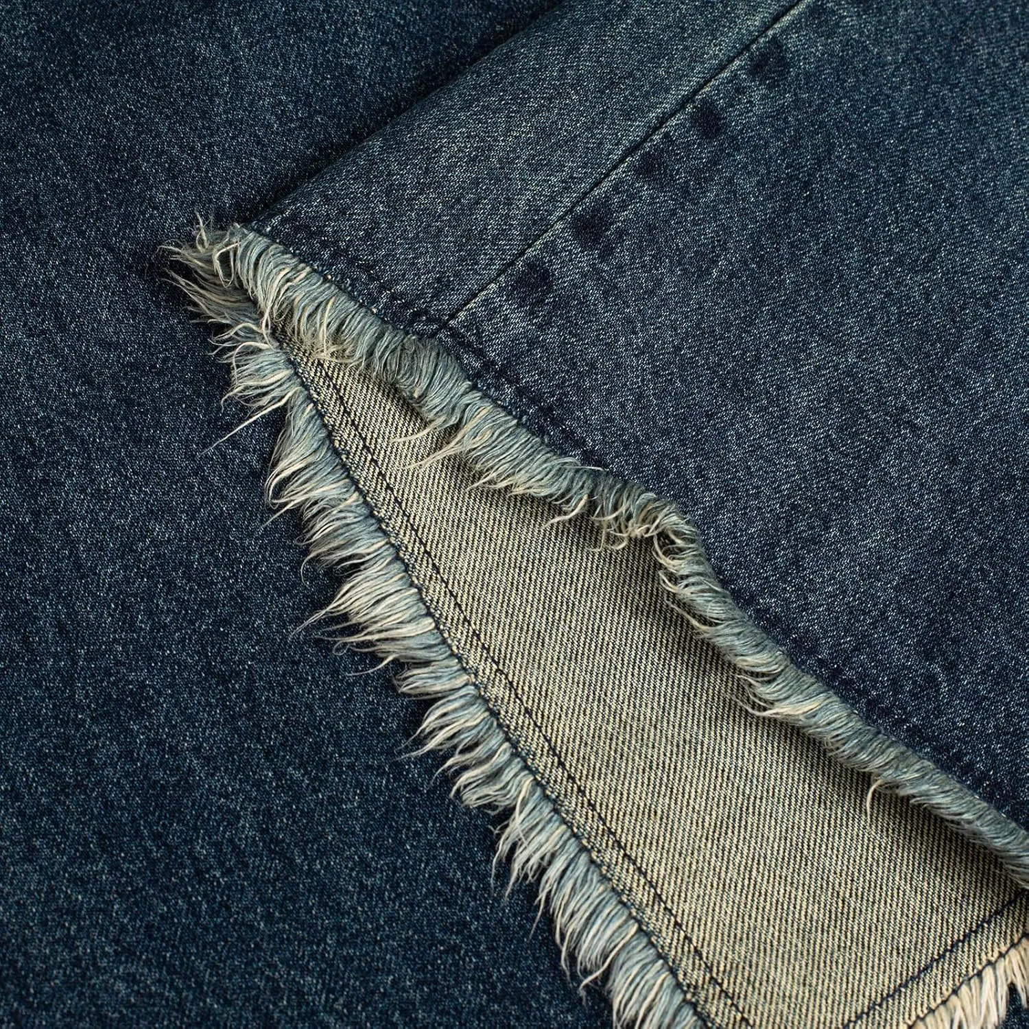 Women's Vintage Low-Rise Fringe Split Denim Long Skirt