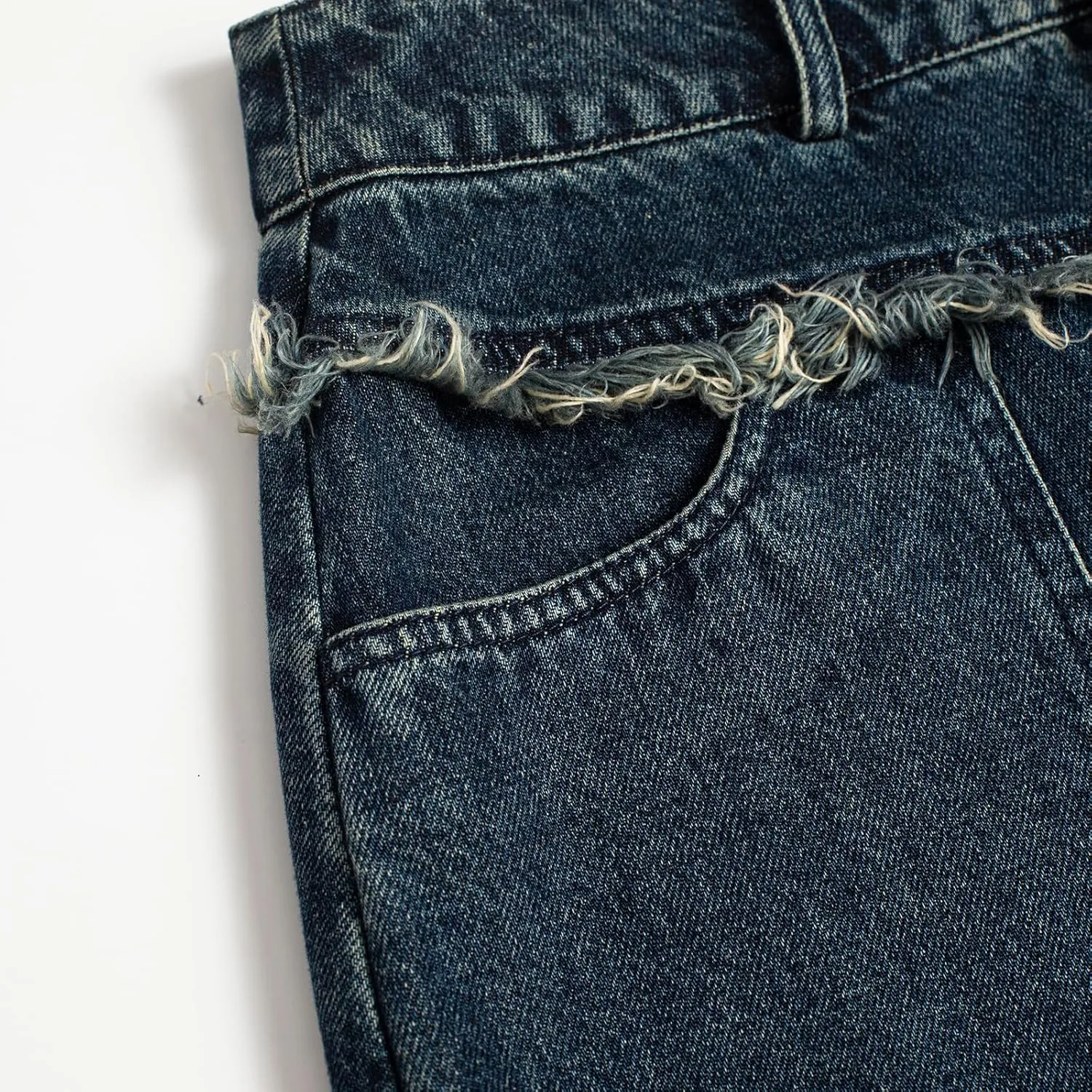 Women's Vintage Low-Rise Fringe Split Denim Long Skirt
