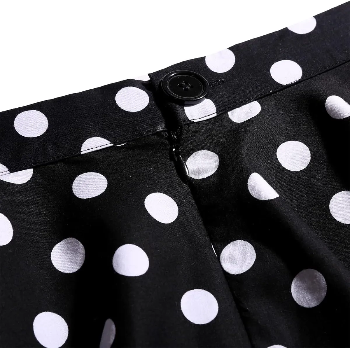 Women's Vintage Pleated Polka Dots Printed Basic A-line Swing Midi Skirt