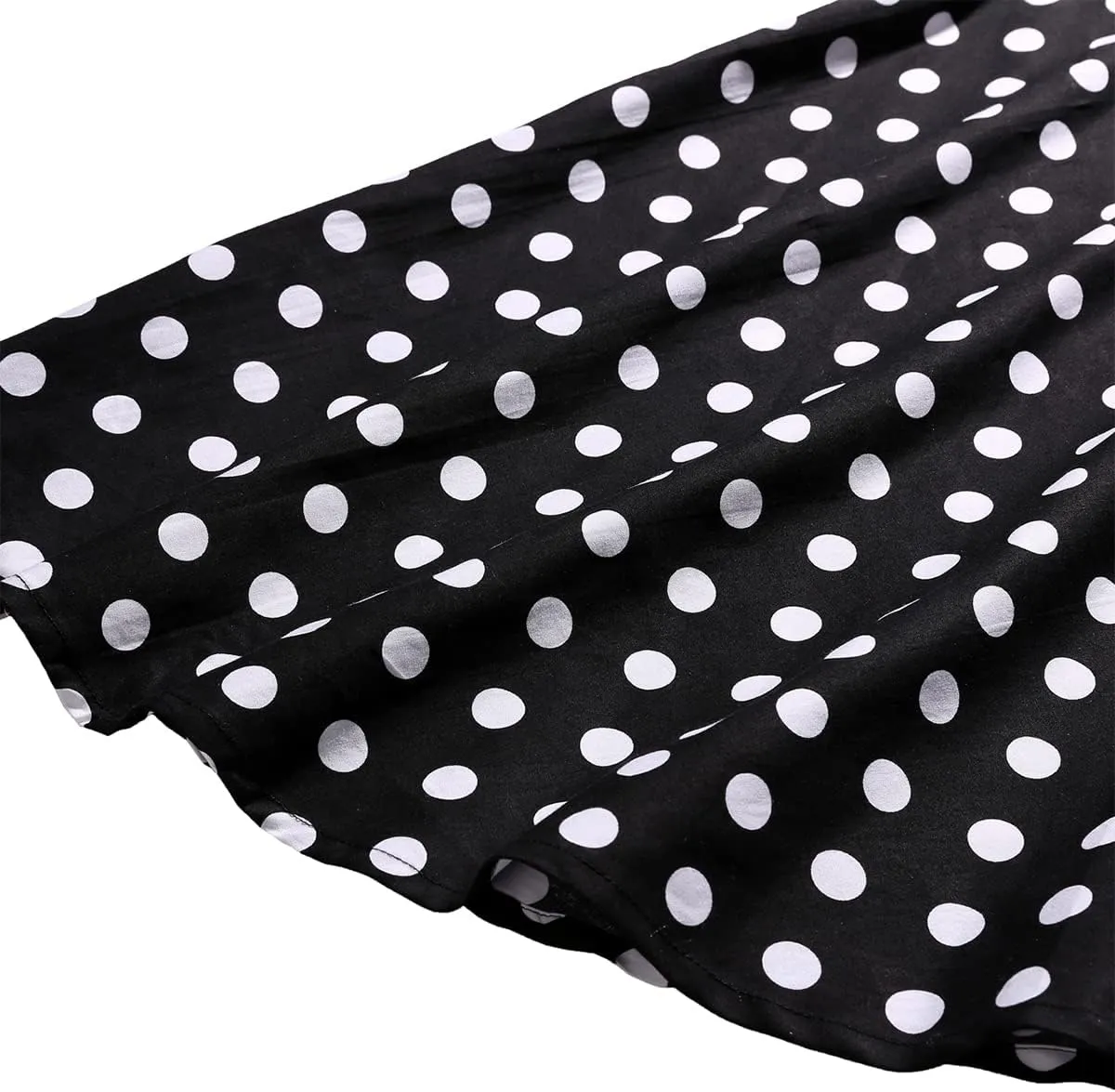 Women's Vintage Pleated Polka Dots Printed Basic A-line Swing Midi Skirt