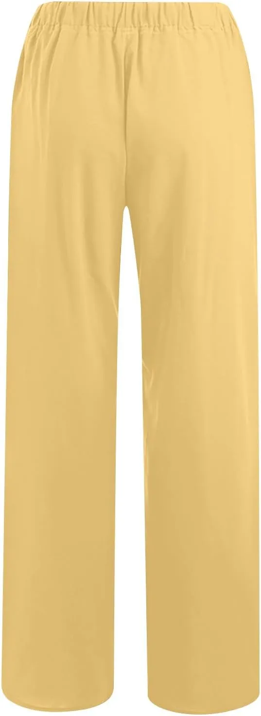 Womens Wide Leg Lounge Pants High Waisted Drawstring Casual Loose Palazzo Trousers Elastic Waist Pant with Pockets