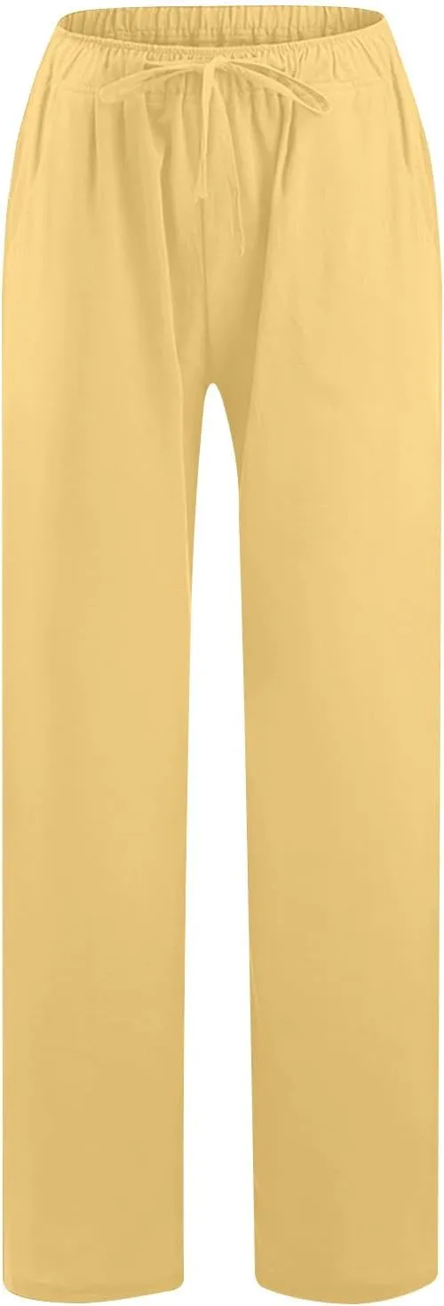 Womens Wide Leg Lounge Pants High Waisted Drawstring Casual Loose Palazzo Trousers Elastic Waist Pant with Pockets