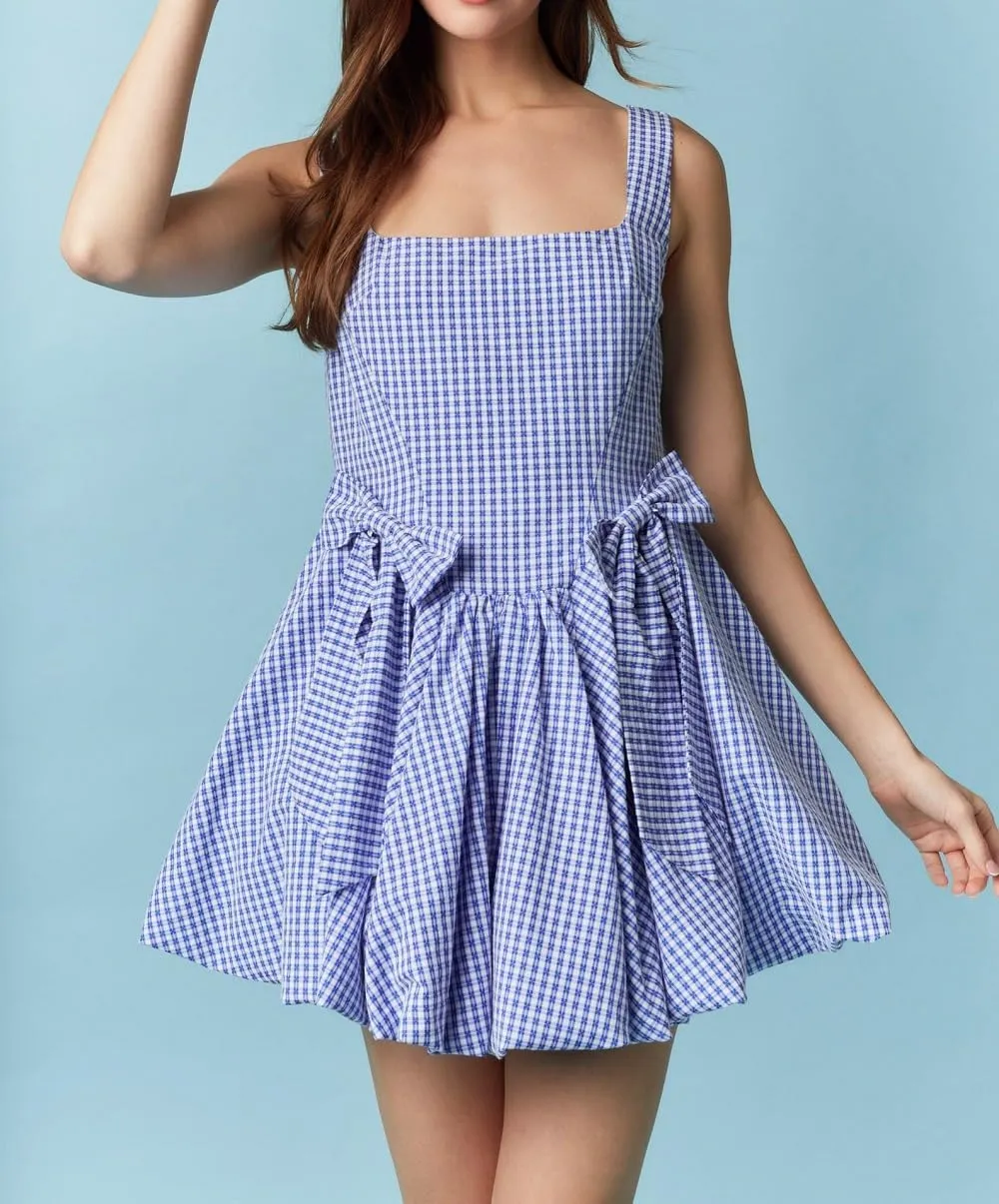 Women's Y2k Floral Print Mini Dress Bow Tie Shoulder Ruffle Babydoll A-Line Sundress Summer Going Out Dress