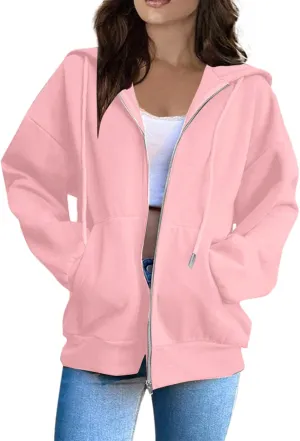 Womens Zip Up Hoodies Light Weight Jackets Womens Long Sleeve Oversized Zip Up Hoodie for Women 2024 Fall Clothes