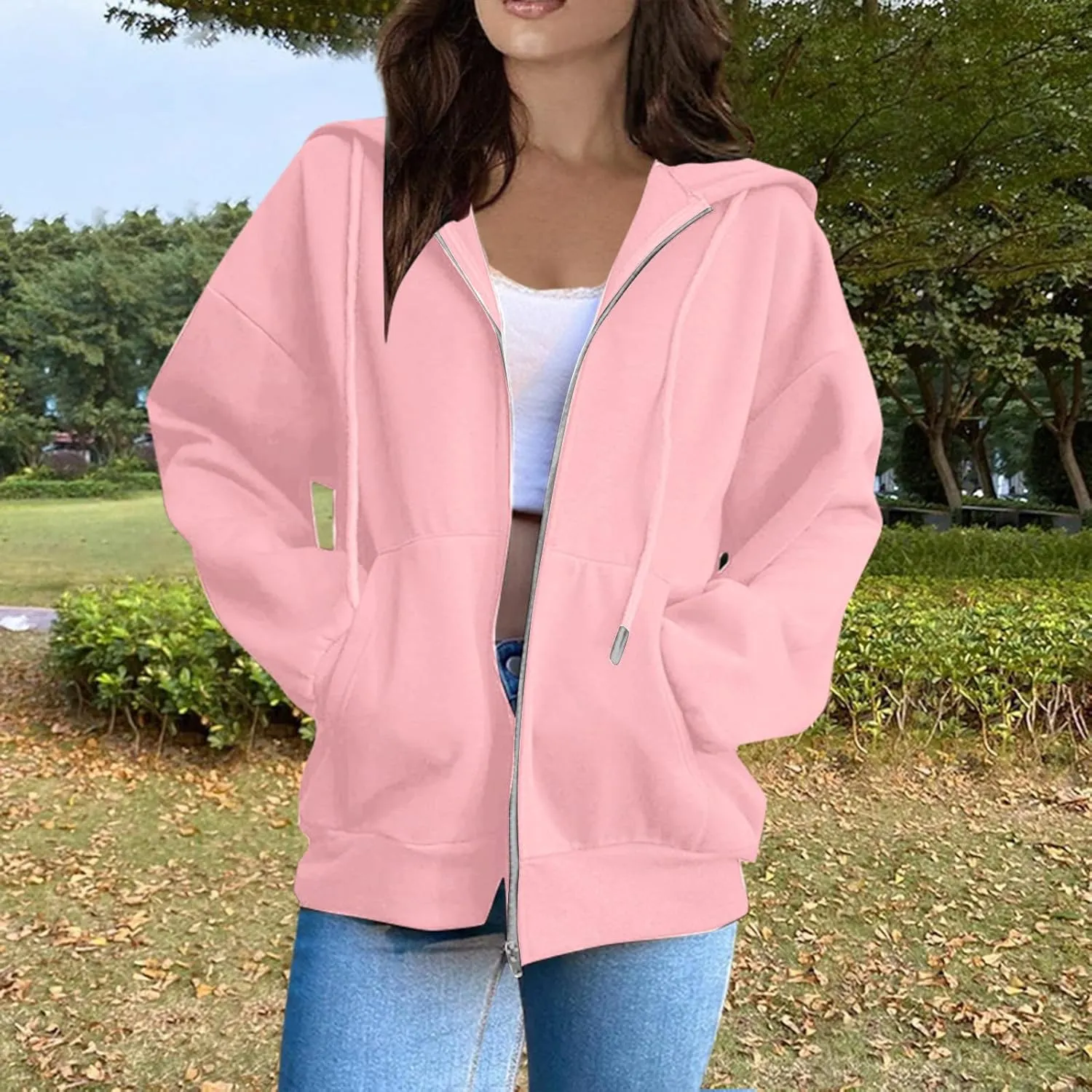 Womens Zip Up Hoodies Light Weight Jackets Womens Long Sleeve Oversized Zip Up Hoodie for Women 2024 Fall Clothes