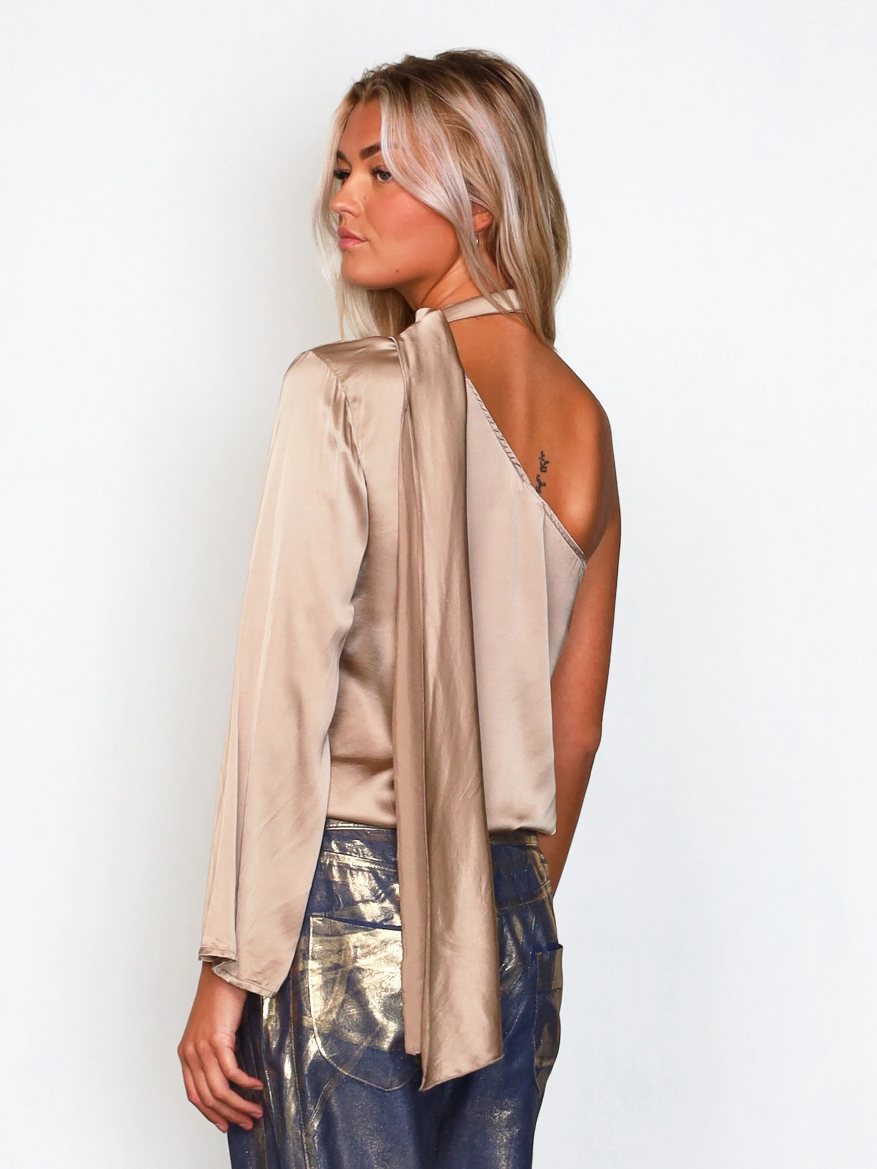 XIA blouse with tie band - Elm wood