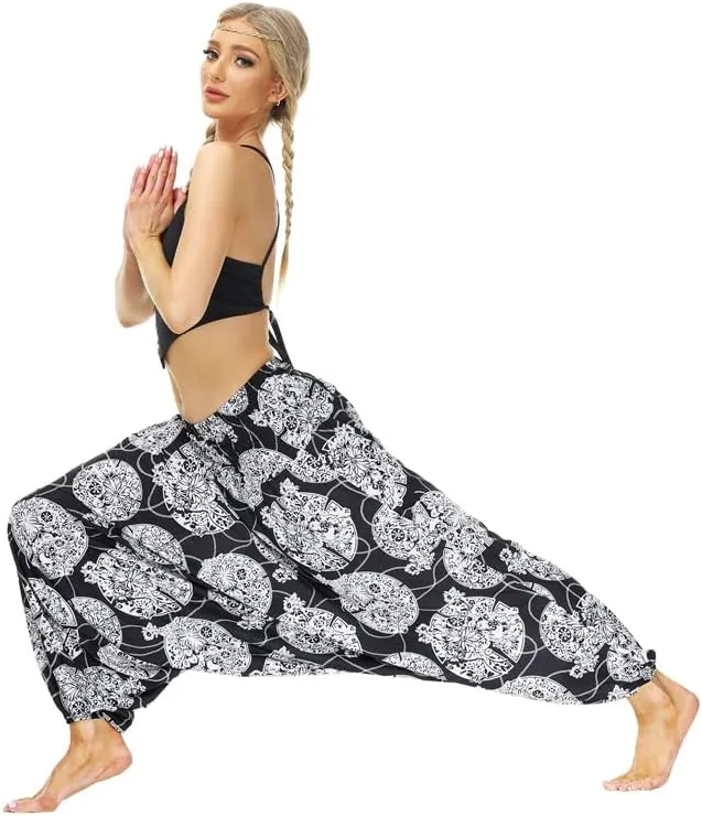 Xixiuly Women Drop Crotch Hippie Harem Pants Boho Pattern High Waist Baggy Yoga Trousers