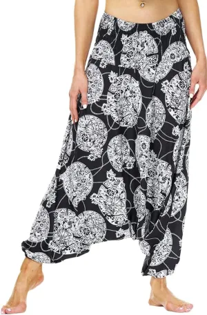 Xixiuly Women Drop Crotch Hippie Harem Pants Boho Pattern High Waist Baggy Yoga Trousers