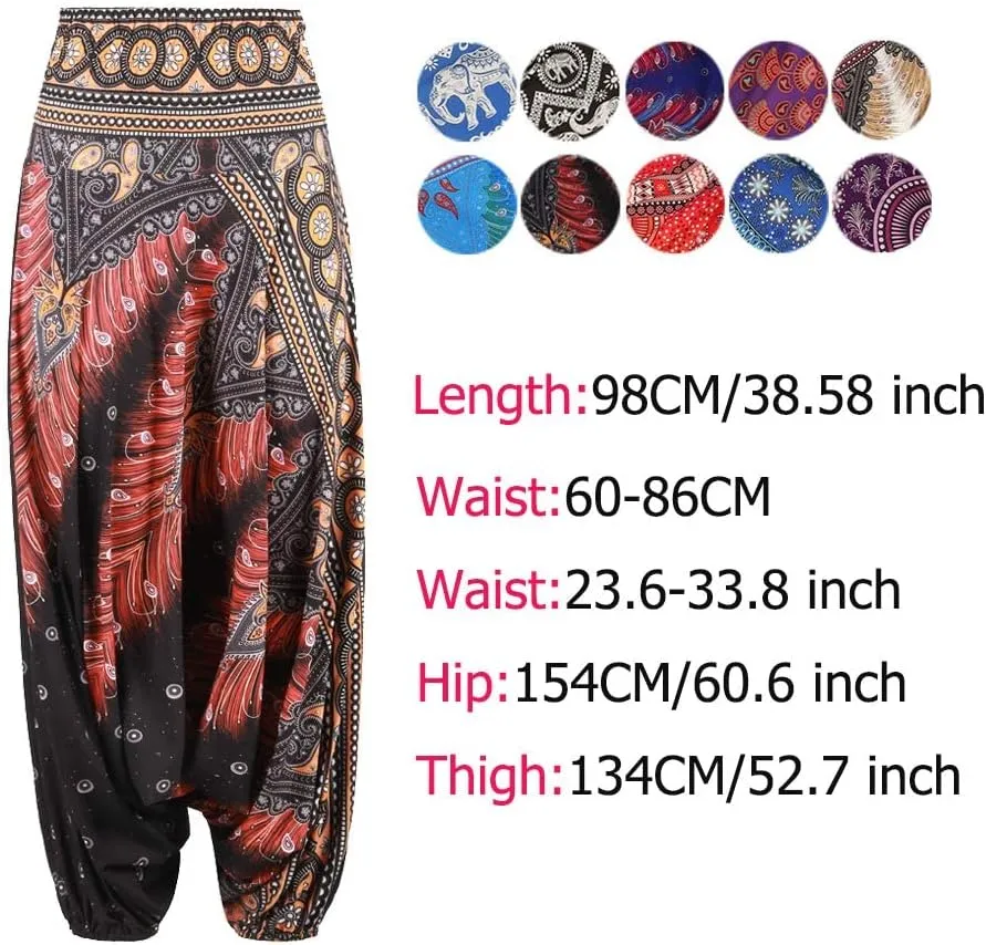 Xixiuly Women Drop Crotch Hippie Harem Pants Boho Pattern High Waist Baggy Yoga Trousers