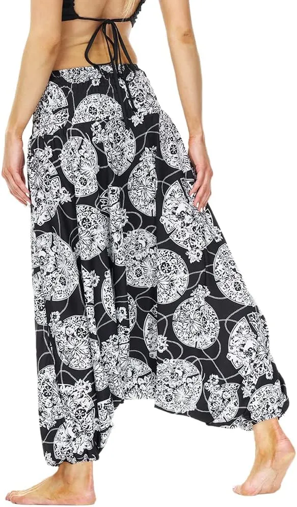 Xixiuly Women Drop Crotch Hippie Harem Pants Boho Pattern High Waist Baggy Yoga Trousers