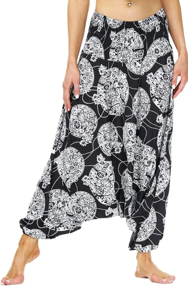 Xixiuly Women Drop Crotch Hippie Harem Pants Boho Pattern High Waist Baggy Yoga Trousers
