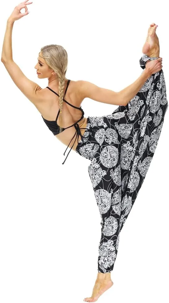Xixiuly Women Drop Crotch Hippie Harem Pants Boho Pattern High Waist Baggy Yoga Trousers