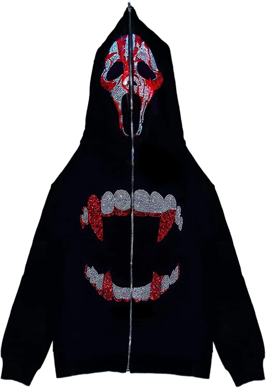 Y2k Black Rhinestone Zip Up Hoodie Women Oversized Sweatshirt Grunge Aesthetic Hoodies Men Casual Jackets Streetwears