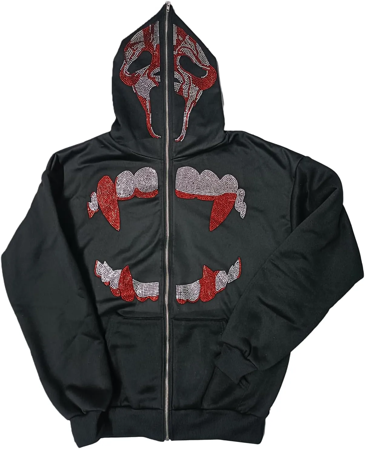 Y2k Black Rhinestone Zip Up Hoodie Women Oversized Sweatshirt Grunge Aesthetic Hoodies Men Casual Jackets Streetwears
