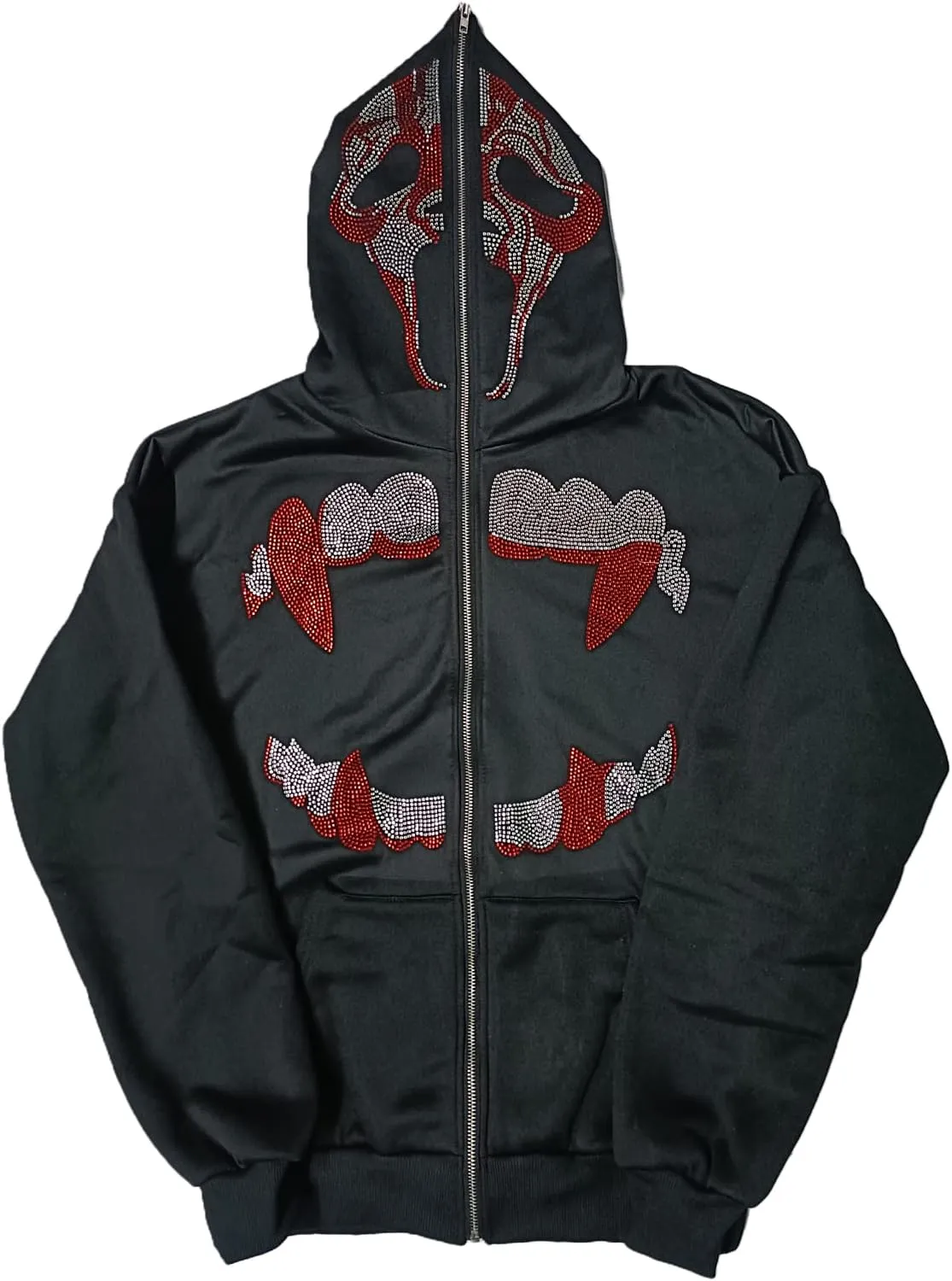 Y2k Black Rhinestone Zip Up Hoodie Women Oversized Sweatshirt Grunge Aesthetic Hoodies Men Casual Jackets Streetwears
