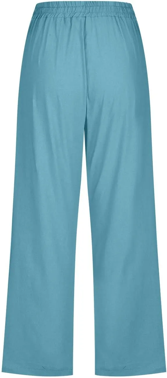 yardsong Capri Pants for Women Cotton Linen Casual Summer Pants Plus Size Drawstring Elastic Waist Capris with Pockets