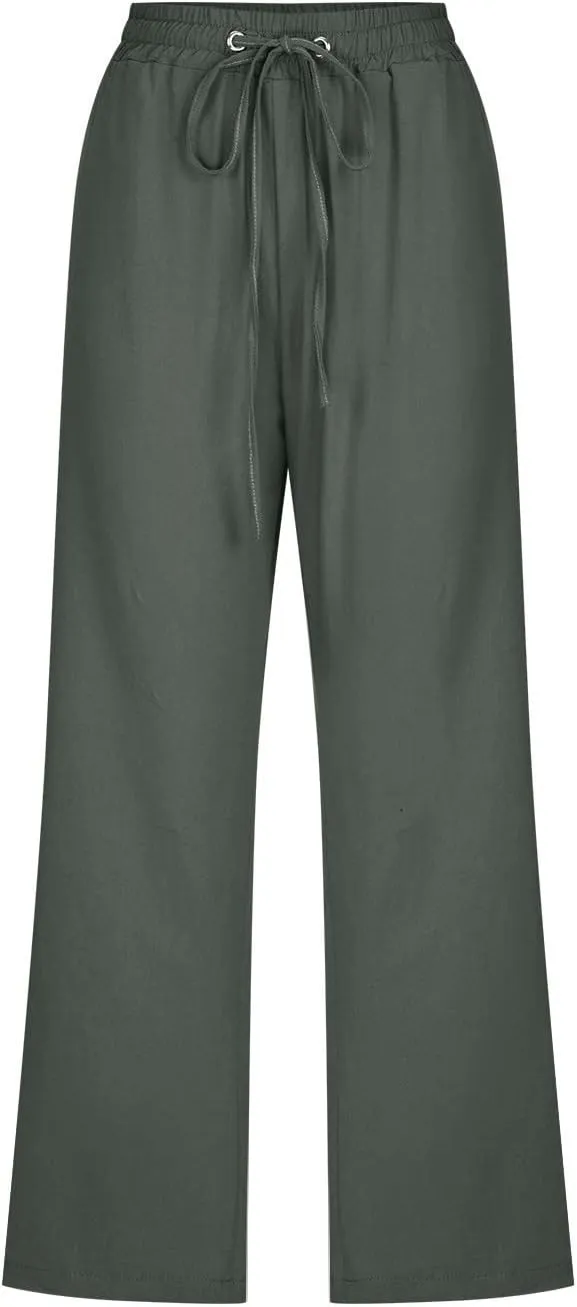 yardsong Capri Pants for Women Cotton Linen Casual Summer Pants Plus Size Drawstring Elastic Waist Capris with Pockets