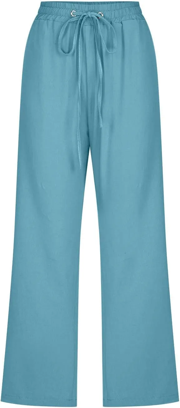 yardsong Capri Pants for Women Cotton Linen Casual Summer Pants Plus Size Drawstring Elastic Waist Capris with Pockets