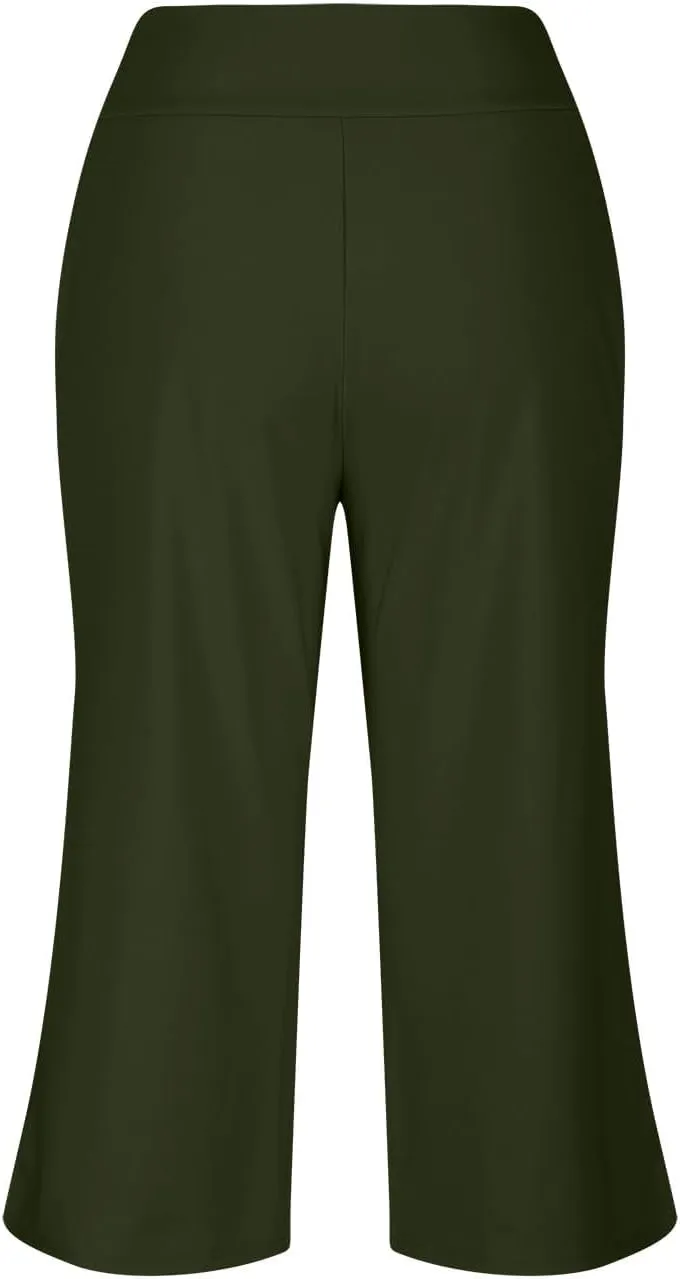 Yoga Pants for Women Fashion Crossover High Waist Capri Pants Lounge Wide Leg Cropped Pant Tummy Control Workout Trouser